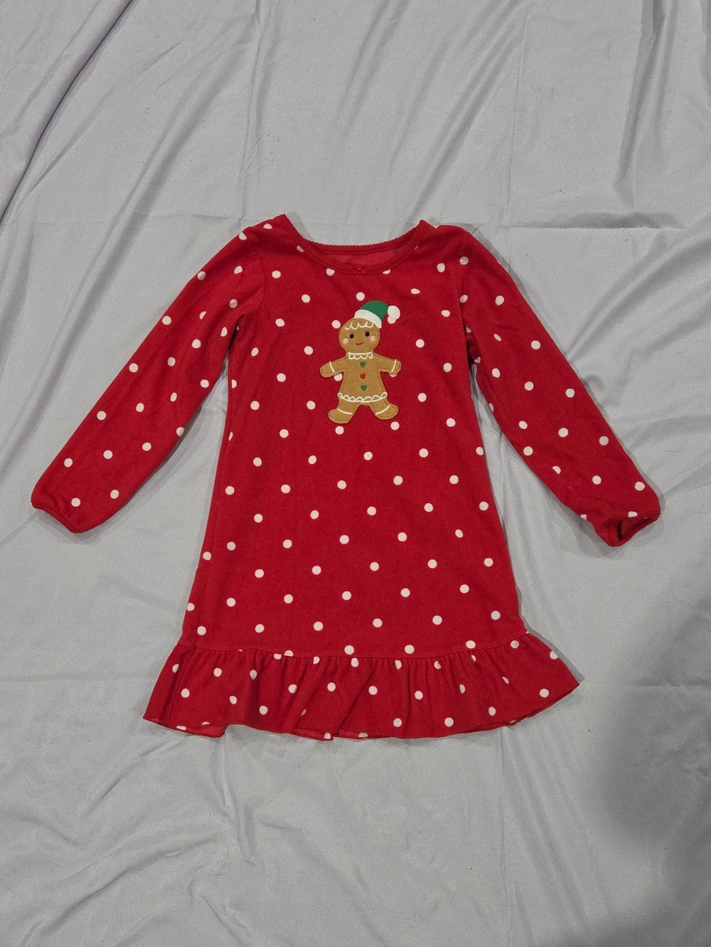 Carter's Red Polka Dot Gingerbread Nightgown, Size 6-7